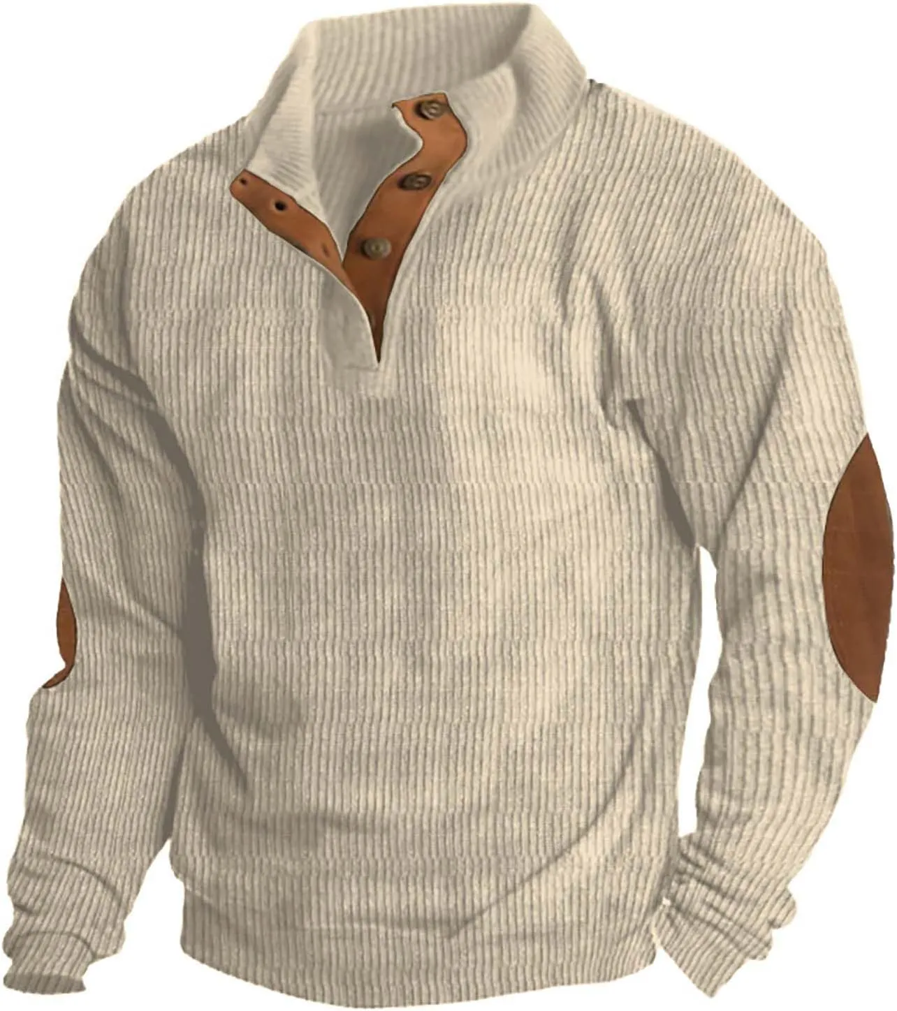 Men's Corduroy Sweatshirt Casual Long Sleeve Stand Collar Button Pullover Sweatshirts Lightweight Big and Tall Hoodie