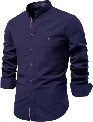 Mens Cotton Regular Fit Button Down Shirts Business Casual Lapel Tops Fashion Solid Color Long Sleeve Dress Shirt