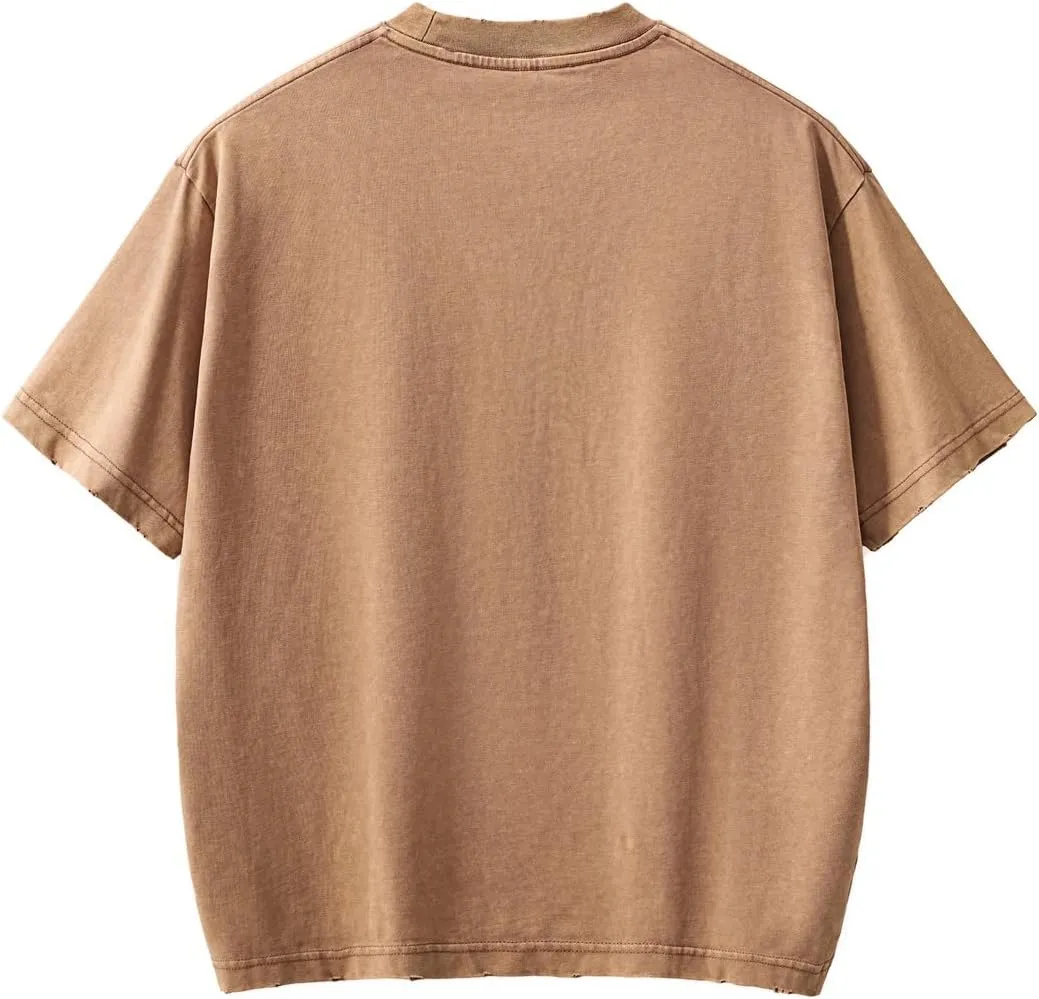Men's Cotton T-Shirts Oversized Short Sleeves Casual Loose Wash Solid Basic Tee Tops