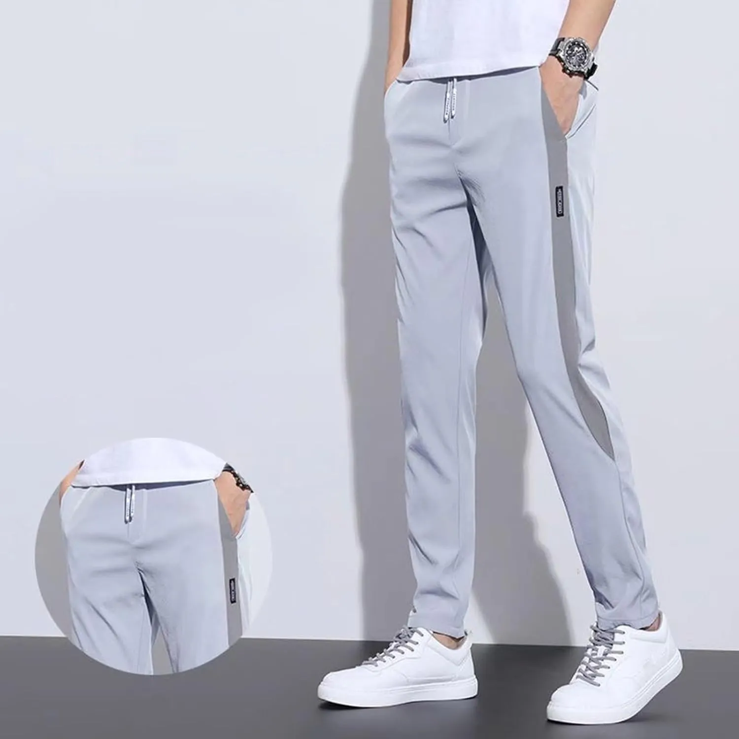 Men's Drawstring Pants Elastic Waist Lightweight Quick Drying Sweatpants Casual Summer Athletic Hiking Joggers Pants