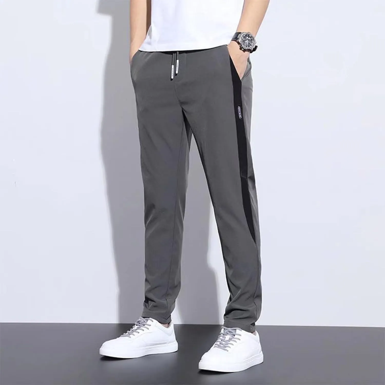 Men's Drawstring Pants Elastic Waist Lightweight Quick Drying Sweatpants Casual Summer Athletic Hiking Joggers Pants