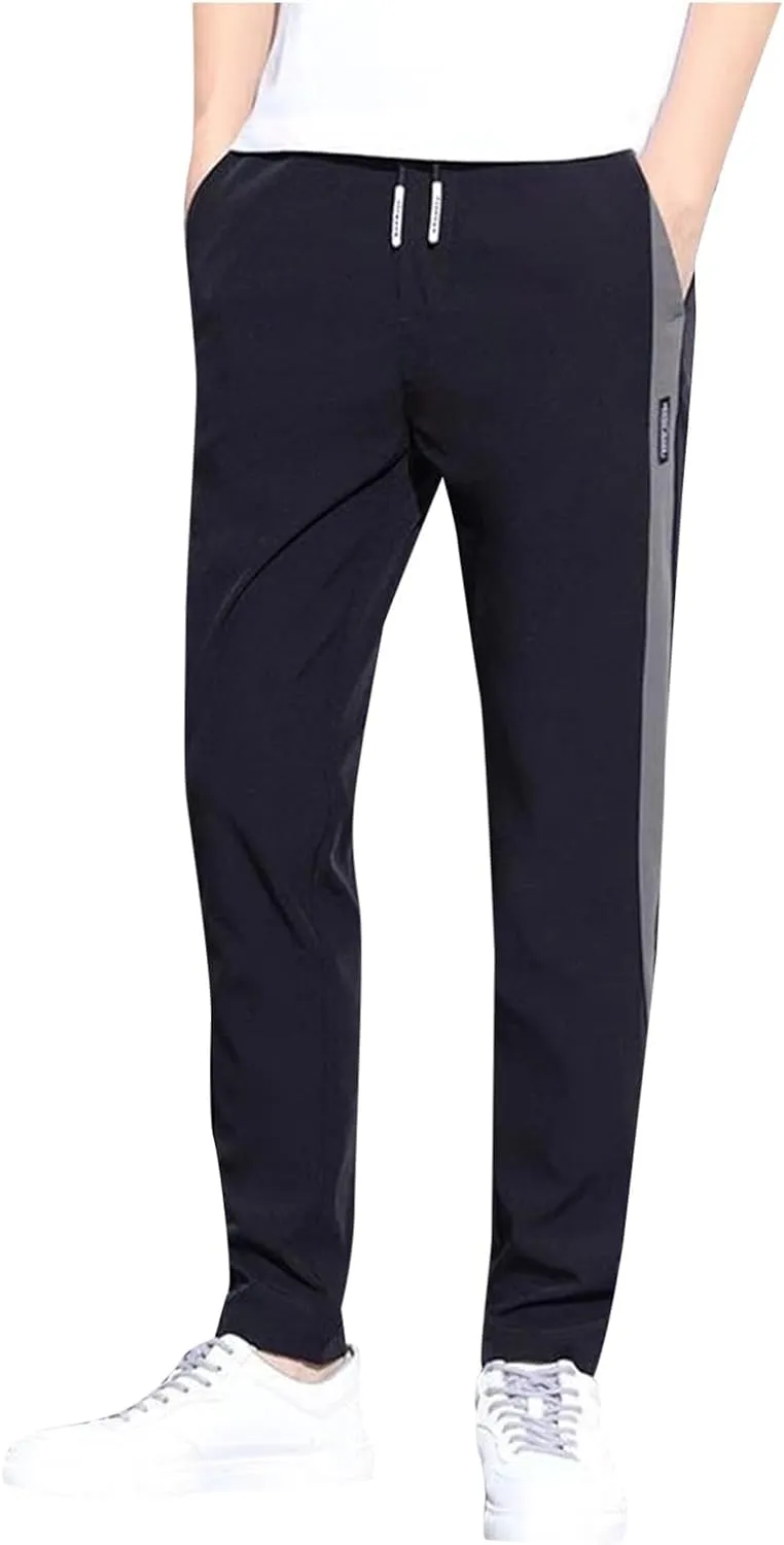 Men's Drawstring Pants Elastic Waist Lightweight Quick Drying Sweatpants Casual Summer Athletic Hiking Joggers Pants
