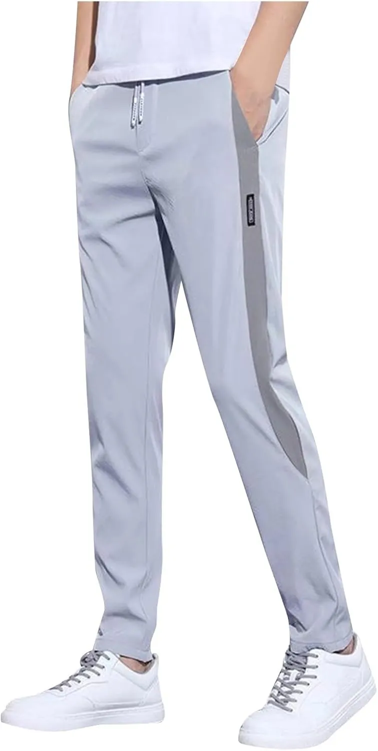 Men's Drawstring Pants Elastic Waist Lightweight Quick Drying Sweatpants Casual Summer Athletic Hiking Joggers Pants