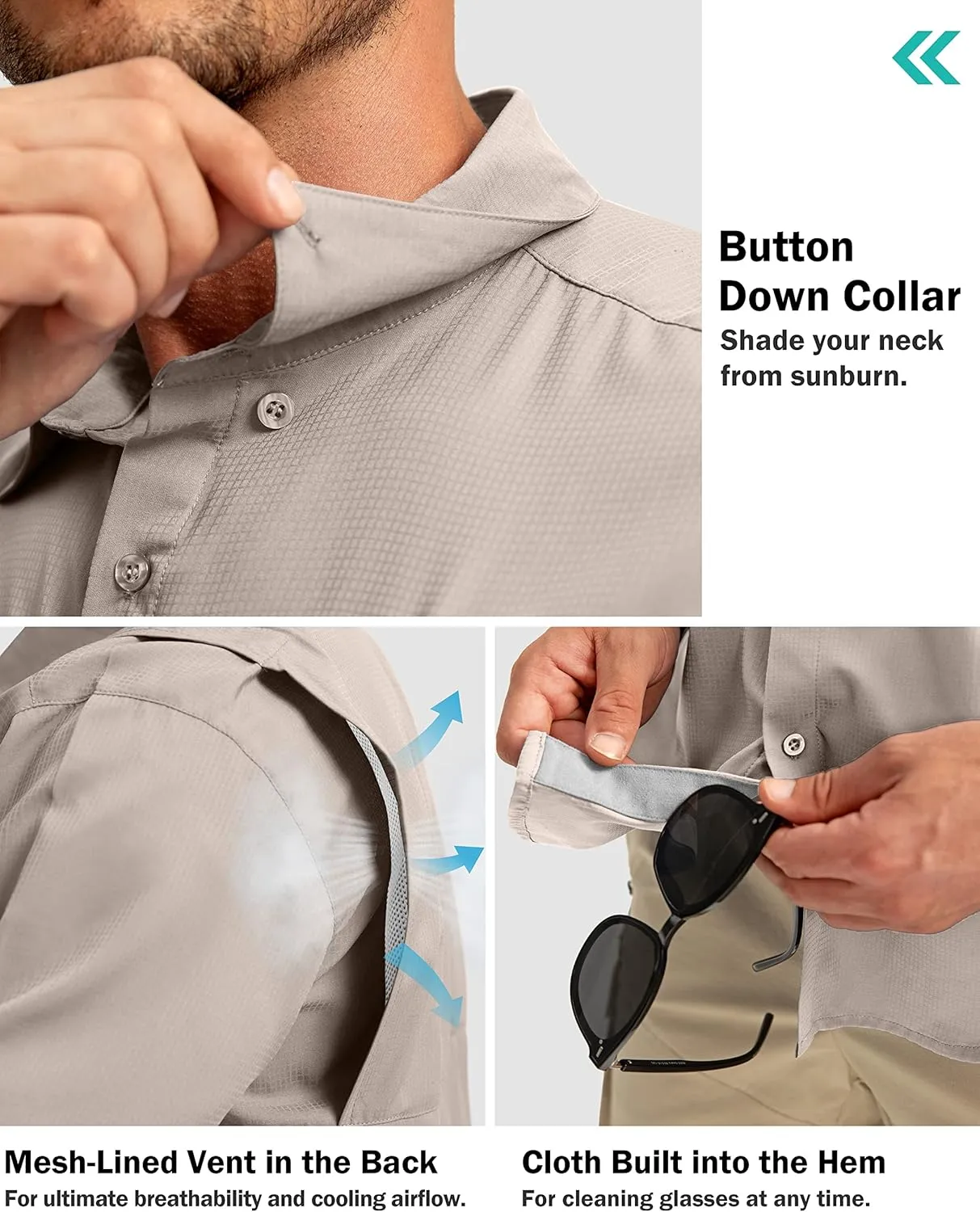 Men's Fishing Shirts with Zipper Pockets UPF 50  Lightweight Cool Short Sleeve Button Down Shirts for Men Casual Hiking