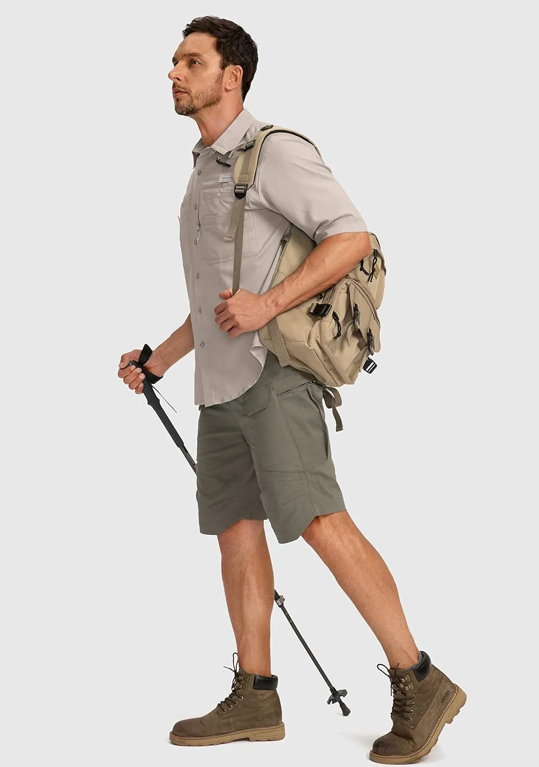 Men's Fishing Shirts with Zipper Pockets UPF 50  Lightweight Cool Short Sleeve Button Down Shirts for Men Casual Hiking