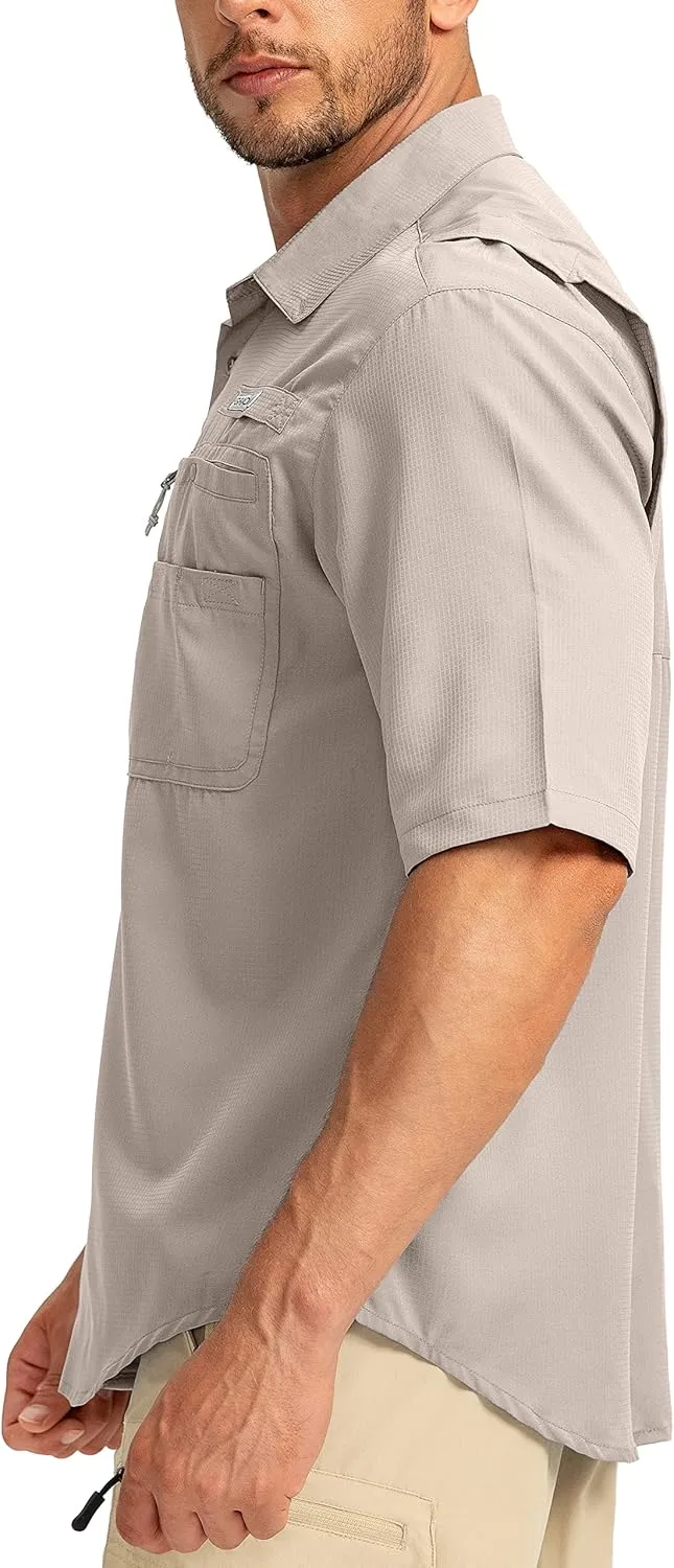 Men's Fishing Shirts with Zipper Pockets UPF 50  Lightweight Cool Short Sleeve Button Down Shirts for Men Casual Hiking