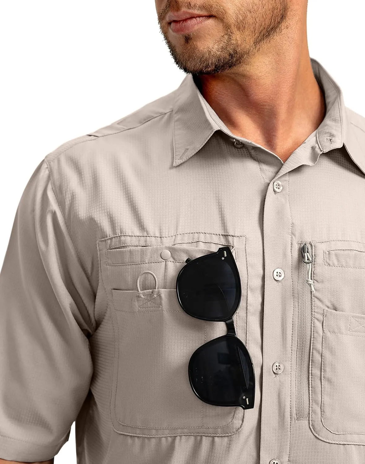 Men's Fishing Shirts with Zipper Pockets UPF 50  Lightweight Cool Short Sleeve Button Down Shirts for Men Casual Hiking