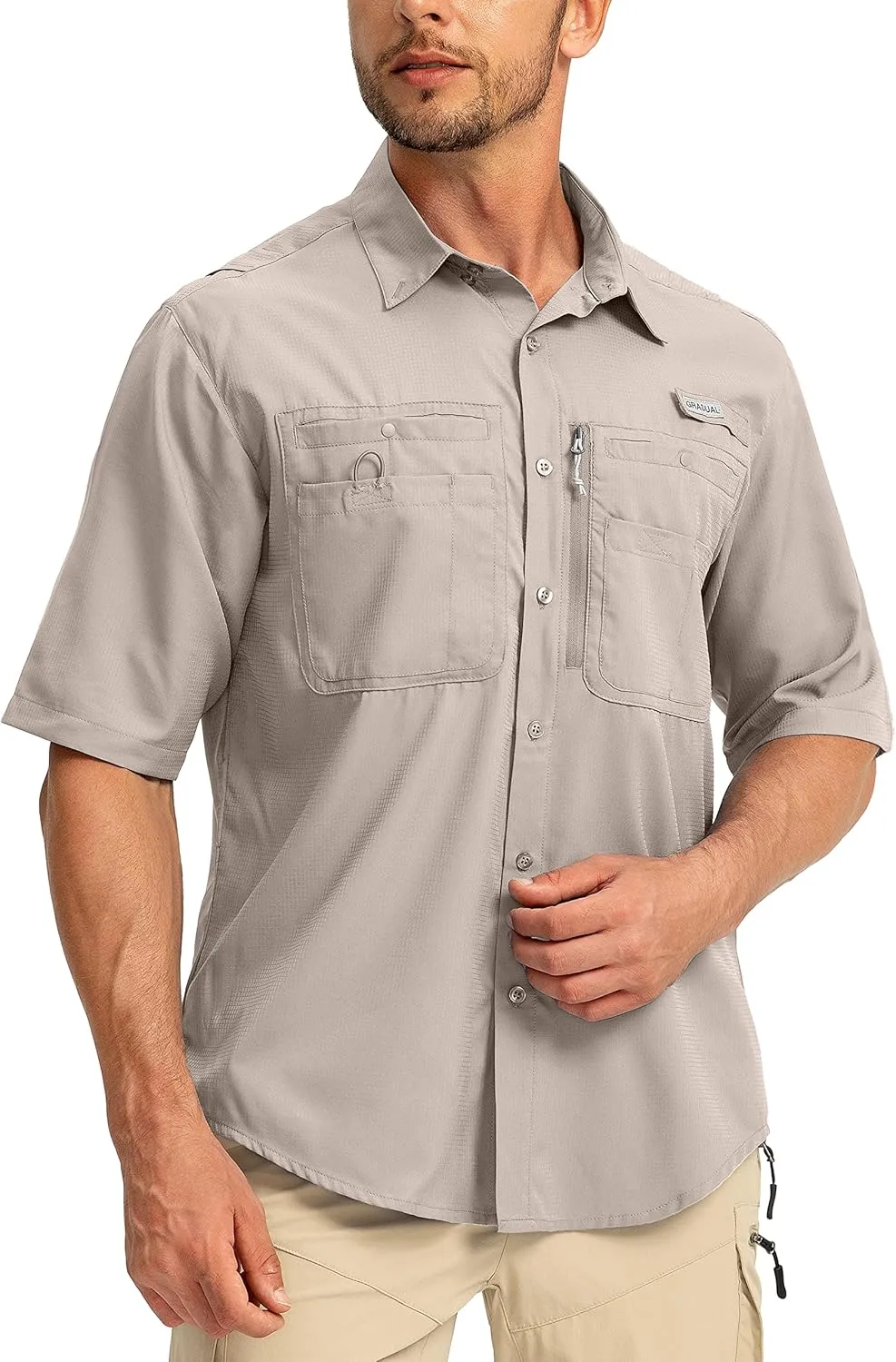 Men's Fishing Shirts with Zipper Pockets UPF 50  Lightweight Cool Short Sleeve Button Down Shirts for Men Casual Hiking