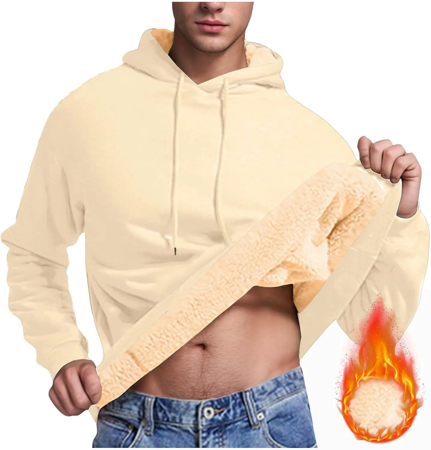 Mens Fleece Lined Hoodies Heavyweight Thick Winter Pullover Sherpa Warm Hooded Sweatshirt Thermal Windproof Jacket