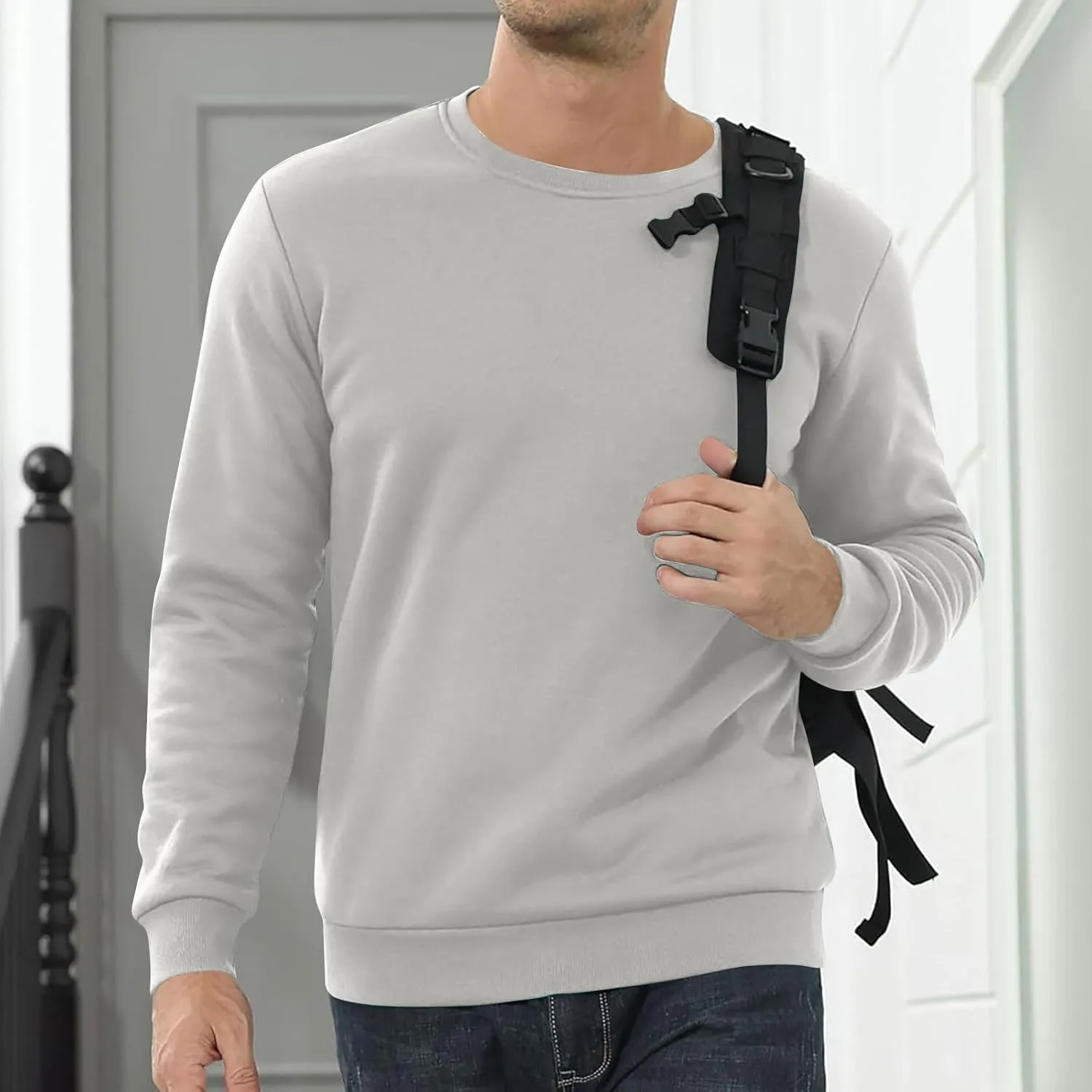 Men's Fleece Lined Sweatshirts Crewneck Long Sleeve Pullover Sherpa Thick Thermal Sweatshirt Warm Winter Underwear