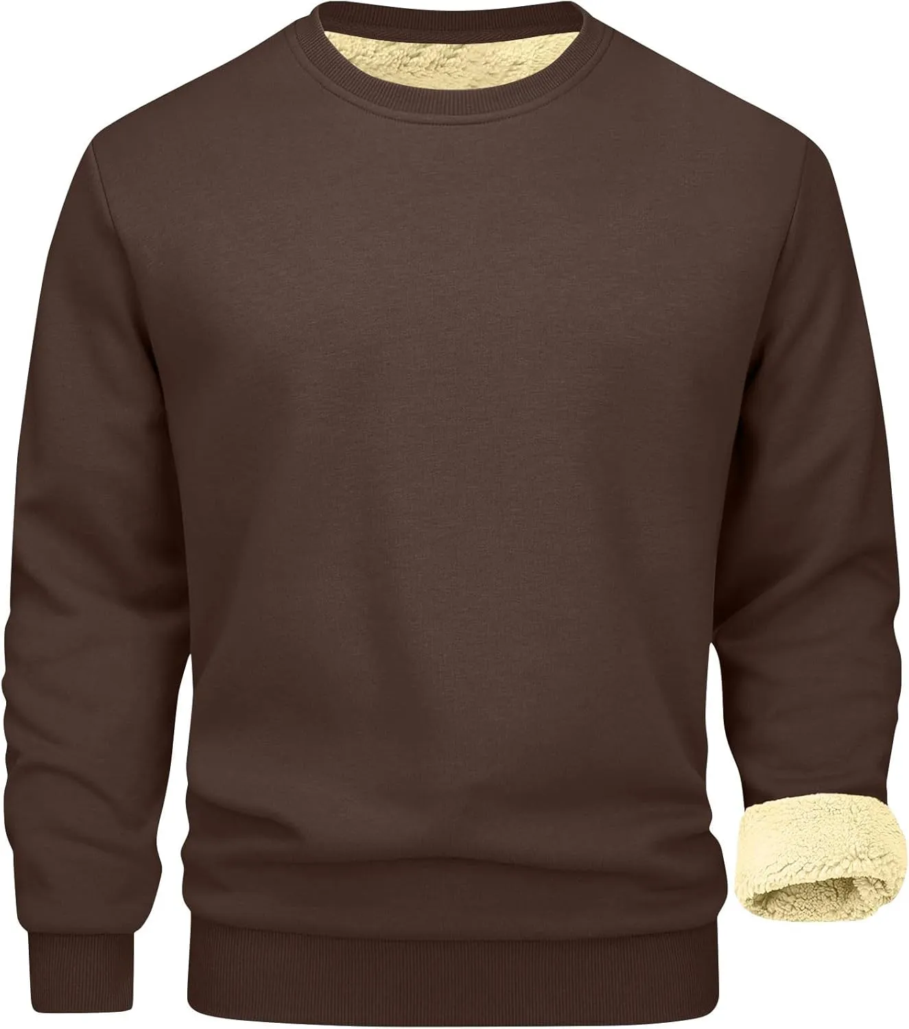Men's Fleece Lined Sweatshirts Crewneck Long Sleeve Pullover Sherpa Thick Thermal Sweatshirt Warm Winter Underwear