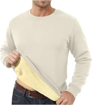 Men's Fleece Lined Sweatshirts Crewneck Long Sleeve Pullover Sherpa Thick Thermal Sweatshirt Warm Winter Underwear