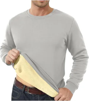 Men's Fleece Lined Sweatshirts Crewneck Long Sleeve Pullover Sherpa Thick Thermal Sweatshirt Warm Winter Underwear