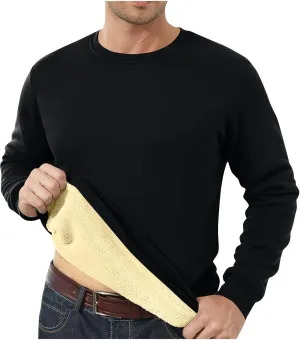 Men's Fleece Lined Sweatshirts Crewneck Long Sleeve Pullover Sherpa Thick Thermal Sweatshirt Warm Winter Underwear