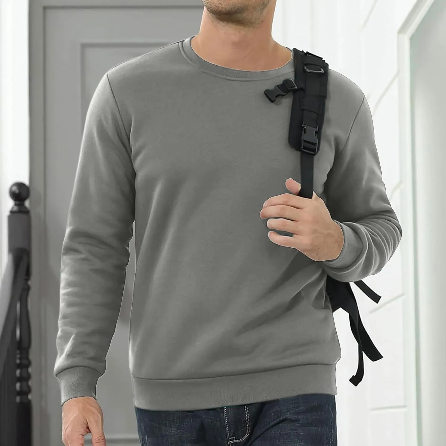 Men's Fleece Lined Sweatshirts Crewneck Long Sleeve Pullover Sherpa Thick Thermal Sweatshirt Warm Winter Underwear