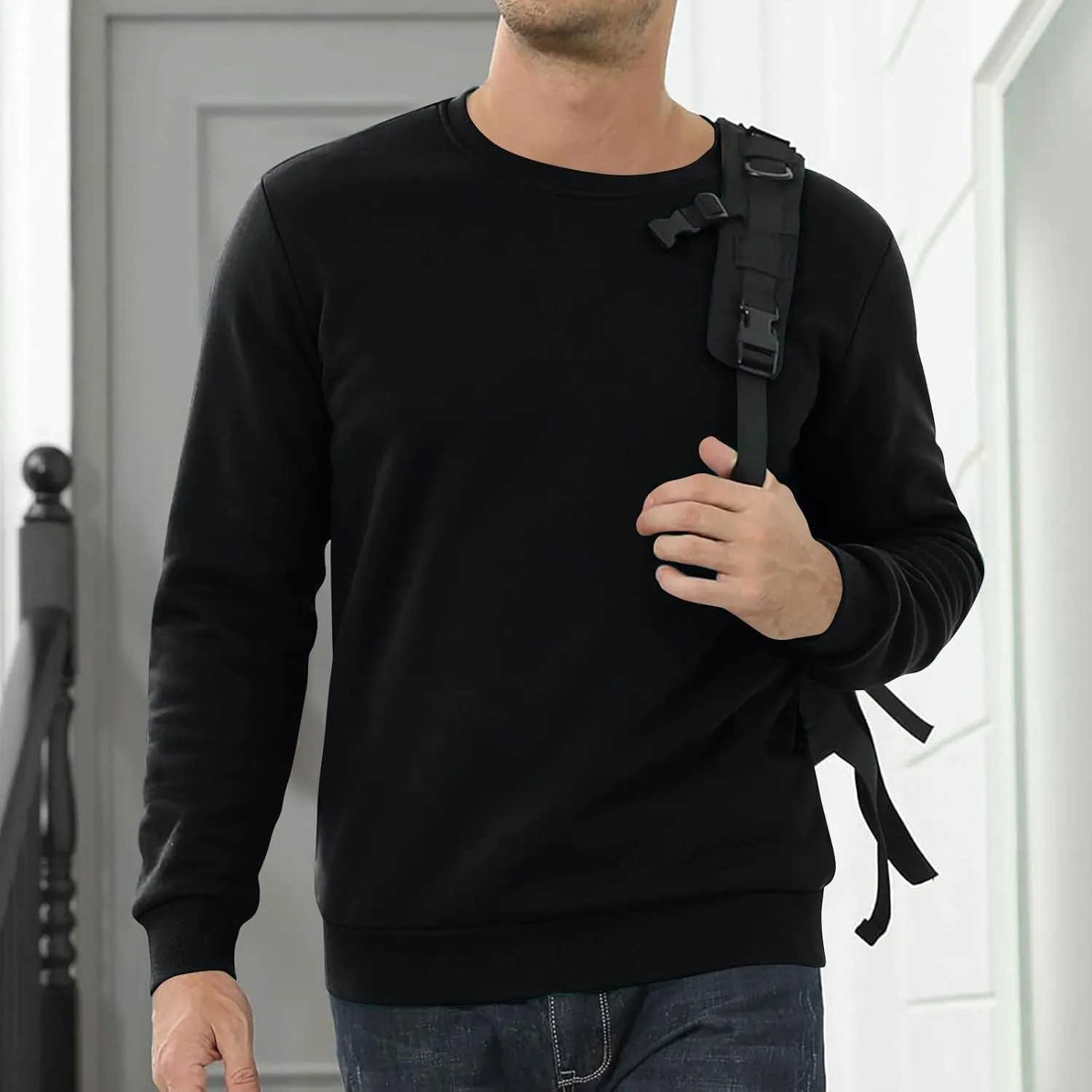 Men's Fleece Lined Sweatshirts Crewneck Long Sleeve Pullover Sherpa Thick Thermal Sweatshirt Warm Winter Underwear