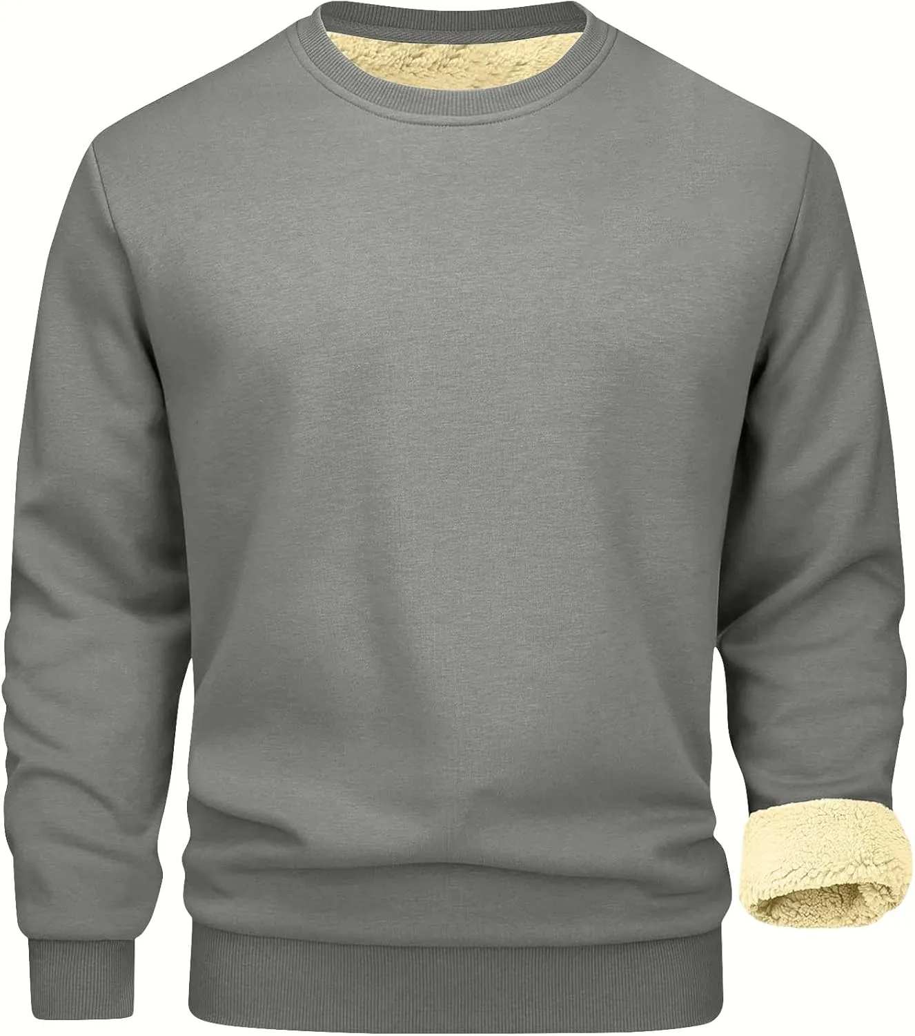 Men's Fleece Lined Sweatshirts Crewneck Long Sleeve Pullover Sherpa Thick Thermal Sweatshirt Warm Winter Underwear