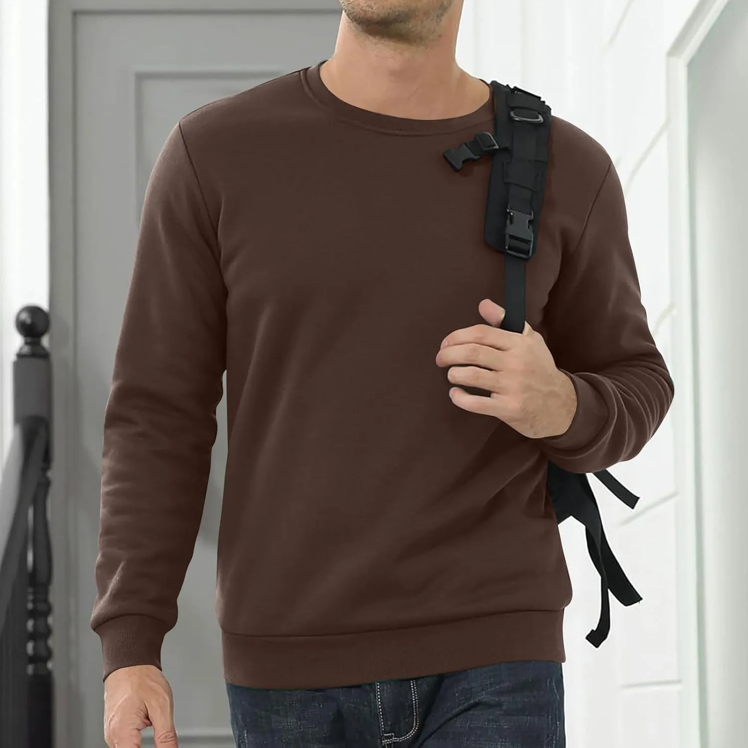 Men's Fleece Lined Sweatshirts Crewneck Long Sleeve Pullover Sherpa Thick Thermal Sweatshirt Warm Winter Underwear
