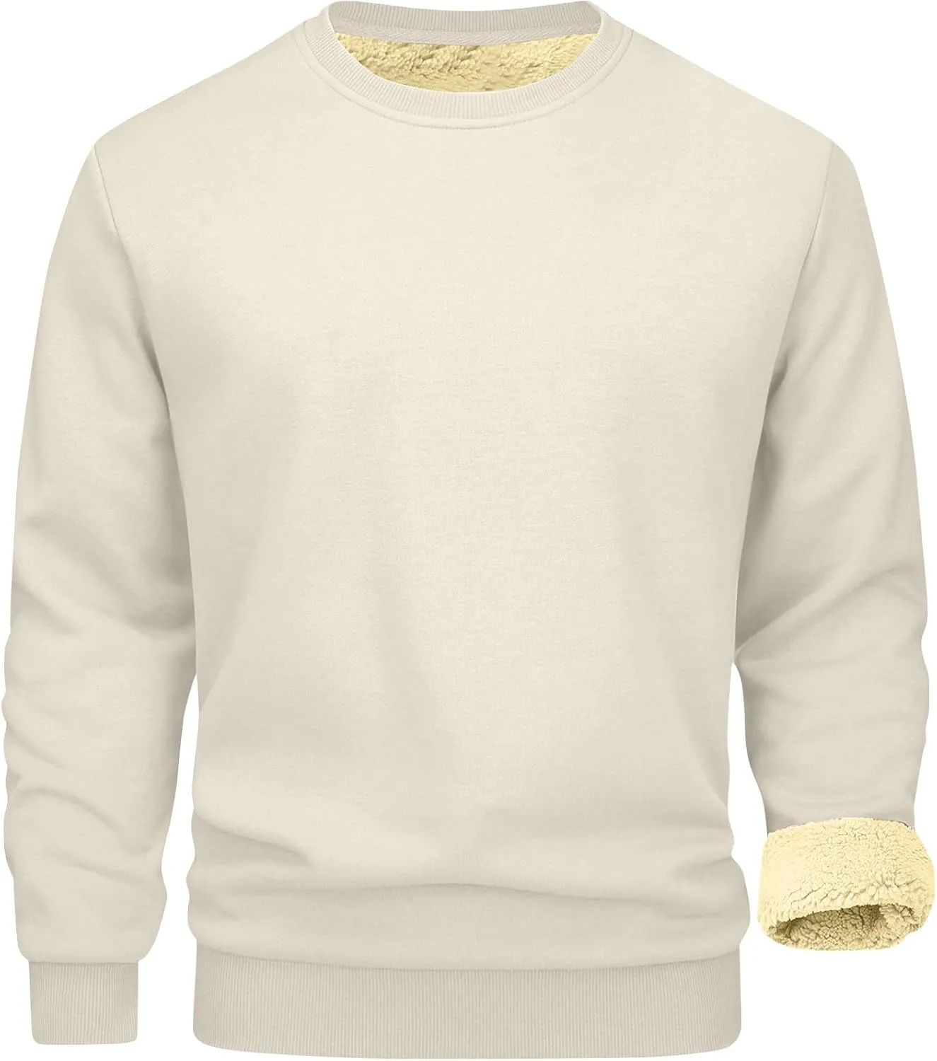 Men's Fleece Lined Sweatshirts Crewneck Long Sleeve Pullover Sherpa Thick Thermal Sweatshirt Warm Winter Underwear