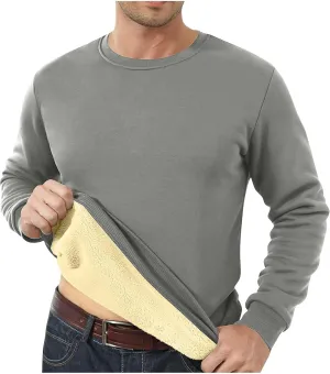 Men's Fleece Lined Sweatshirts Crewneck Long Sleeve Pullover Sherpa Thick Thermal Sweatshirt Warm Winter Underwear