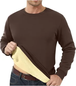 Men's Fleece Lined Sweatshirts Crewneck Long Sleeve Pullover Sherpa Thick Thermal Sweatshirt Warm Winter Underwear