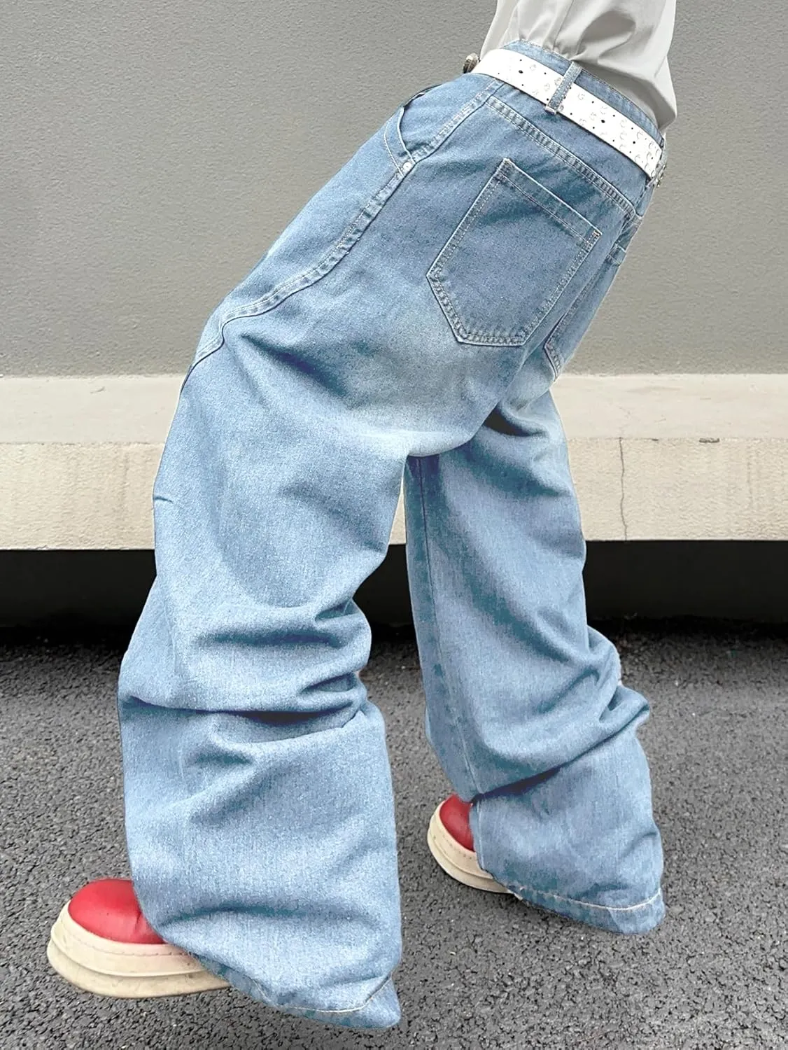 Men's Irregular Sutures Y2k Hip Hop Baggy Jeans Wide Leg Denim Pants Casual Loose Fit Trousers Streetwear