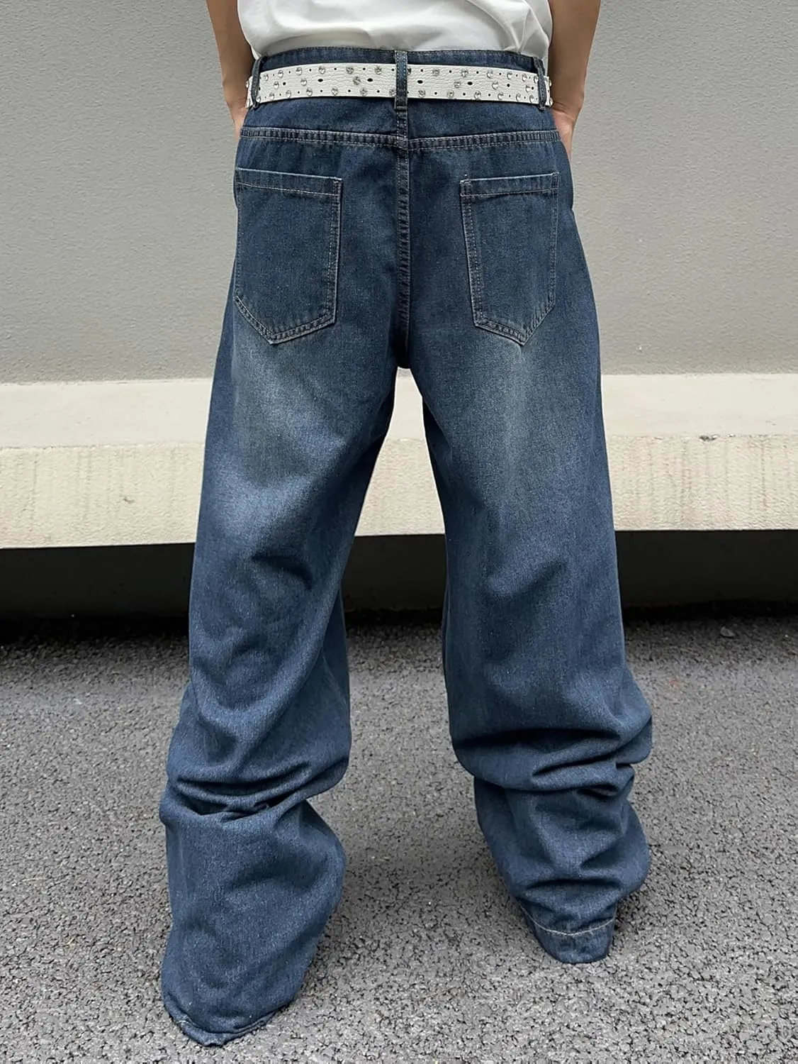 Men's Irregular Sutures Y2k Hip Hop Baggy Jeans Wide Leg Denim Pants Casual Loose Fit Trousers Streetwear