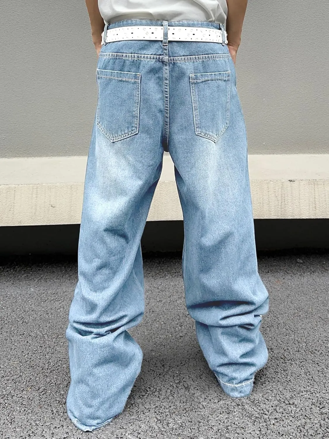 Men's Irregular Sutures Y2k Hip Hop Baggy Jeans Wide Leg Denim Pants Casual Loose Fit Trousers Streetwear