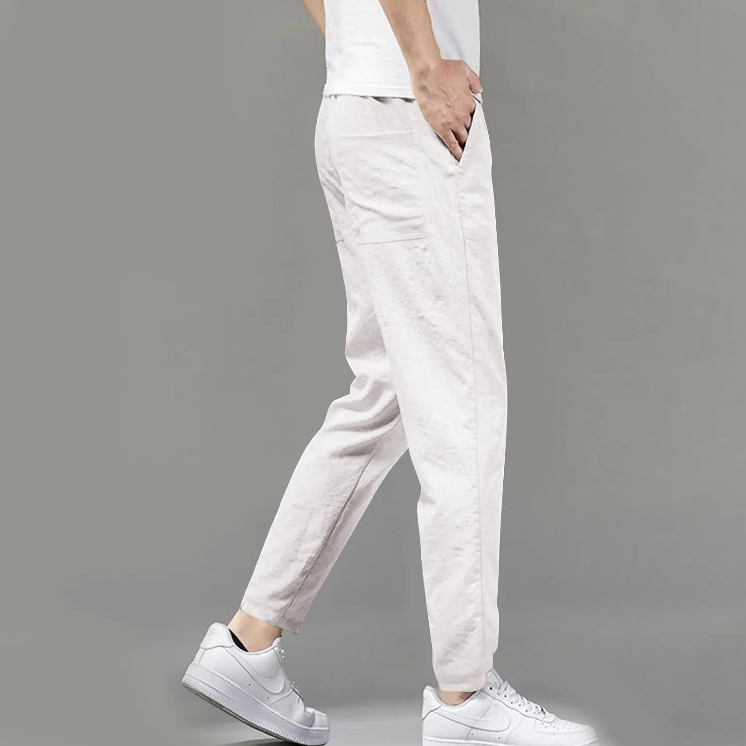 Men's Joggers Pants Drawstring Elastic Waist Lightweight Casual Pants Trendy Slim Fit Workout Pants with Pockets