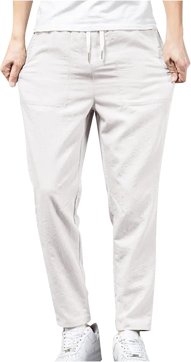 Men's Joggers Pants Drawstring Elastic Waist Lightweight Casual Pants Trendy Slim Fit Workout Pants with Pockets