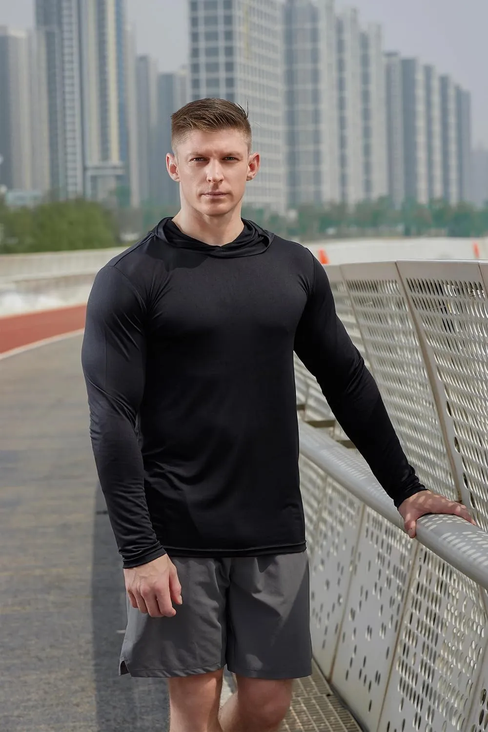 Men's Lightweight Hoodies 4 Pack Long Sleeve Athletic Shirts for Mens Running Workout Swim T-Shirt