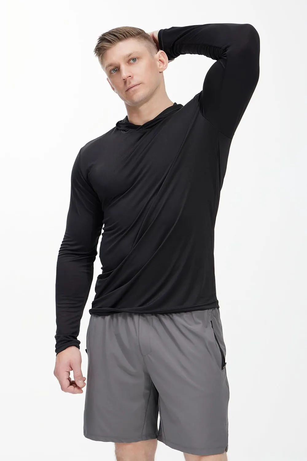 Men's Lightweight Hoodies 4 Pack Long Sleeve Athletic Shirts for Mens Running Workout Swim T-Shirt