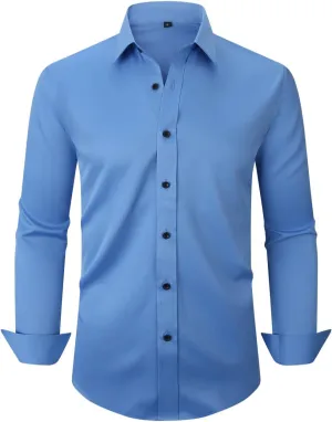 Men's Long Sleeve Dress Shirts Stretch Wrinkle Free Button Down Shirt Business Wedding Formal Shirts Regular Fit