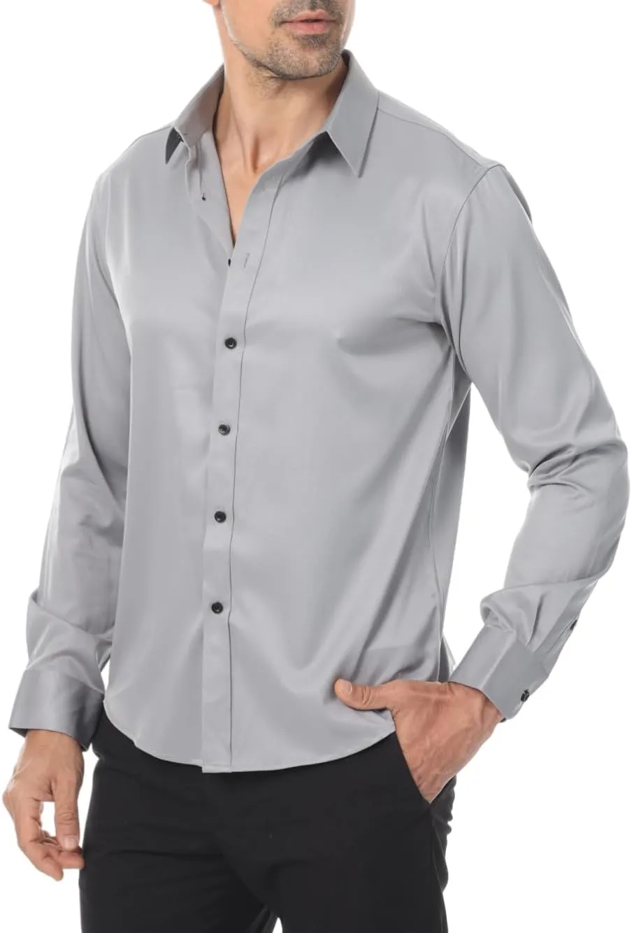 Men's Long Sleeve Dress Shirts Stretch Wrinkle Free Button Down Shirt Business Wedding Formal Shirts Regular Fit