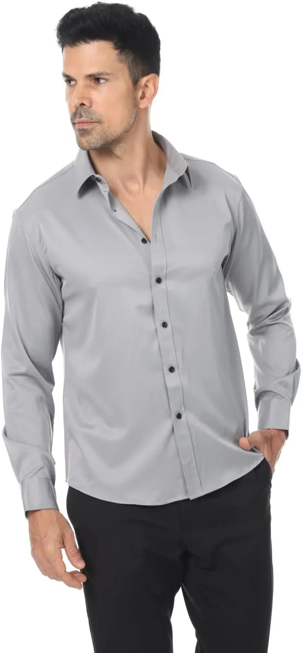 Men's Long Sleeve Dress Shirts Stretch Wrinkle Free Button Down Shirt Business Wedding Formal Shirts Regular Fit