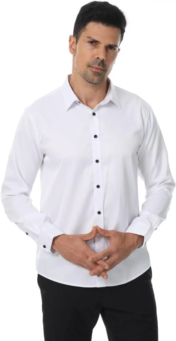Men's Long Sleeve Dress Shirts Stretch Wrinkle Free Button Down Shirt Business Wedding Formal Shirts Regular Fit