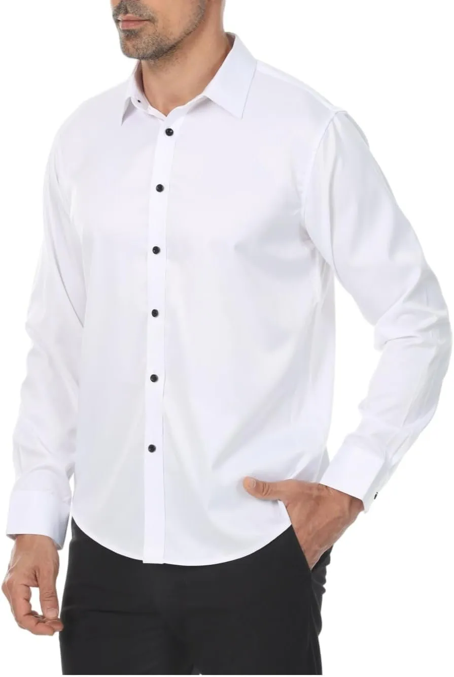 Men's Long Sleeve Dress Shirts Stretch Wrinkle Free Button Down Shirt Business Wedding Formal Shirts Regular Fit