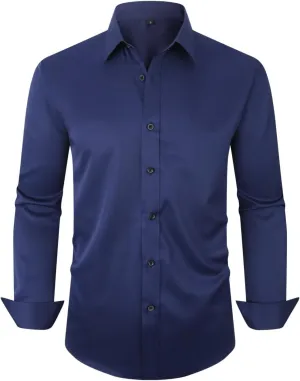 Men's Long Sleeve Dress Shirts Stretch Wrinkle Free Button Down Shirt Business Wedding Formal Shirts Regular Fit