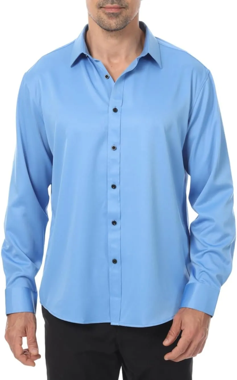 Men's Long Sleeve Dress Shirts Stretch Wrinkle Free Button Down Shirt Business Wedding Formal Shirts Regular Fit