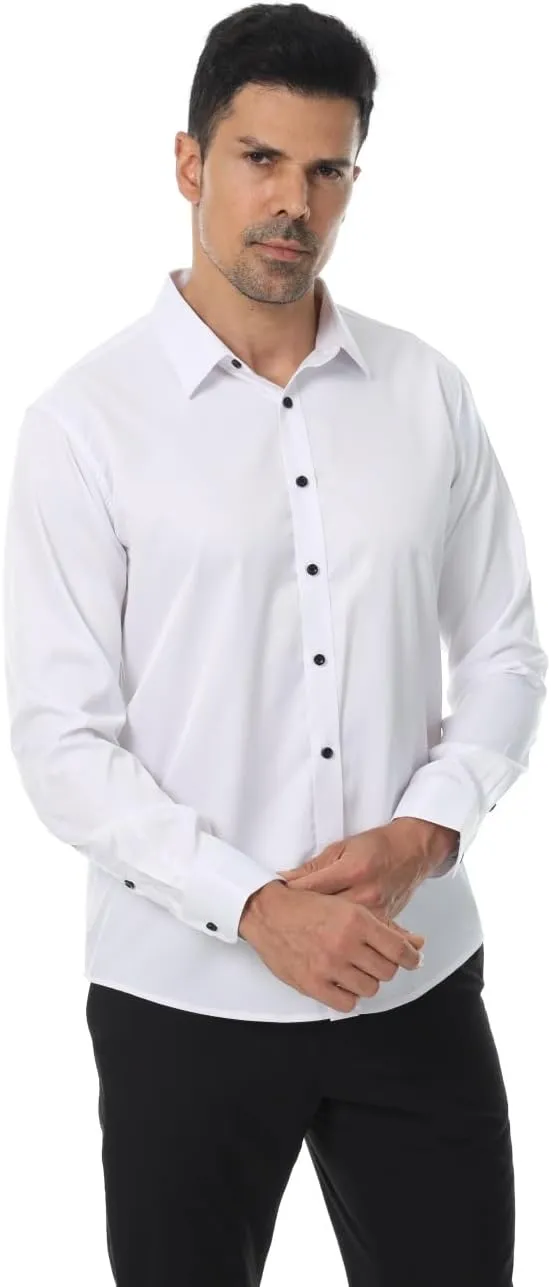 Men's Long Sleeve Dress Shirts Stretch Wrinkle Free Button Down Shirt Business Wedding Formal Shirts Regular Fit