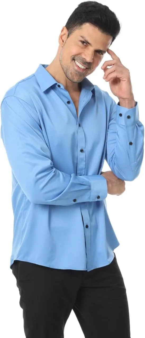 Men's Long Sleeve Dress Shirts Stretch Wrinkle Free Button Down Shirt Business Wedding Formal Shirts Regular Fit