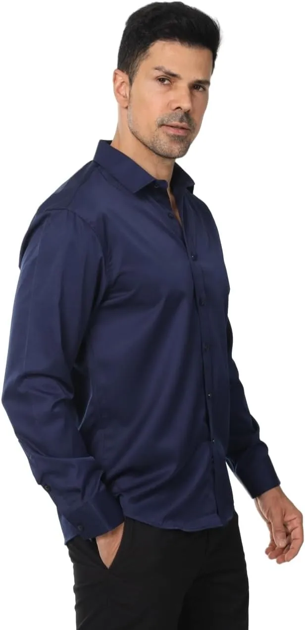 Men's Long Sleeve Dress Shirts Stretch Wrinkle Free Button Down Shirt Business Wedding Formal Shirts Regular Fit