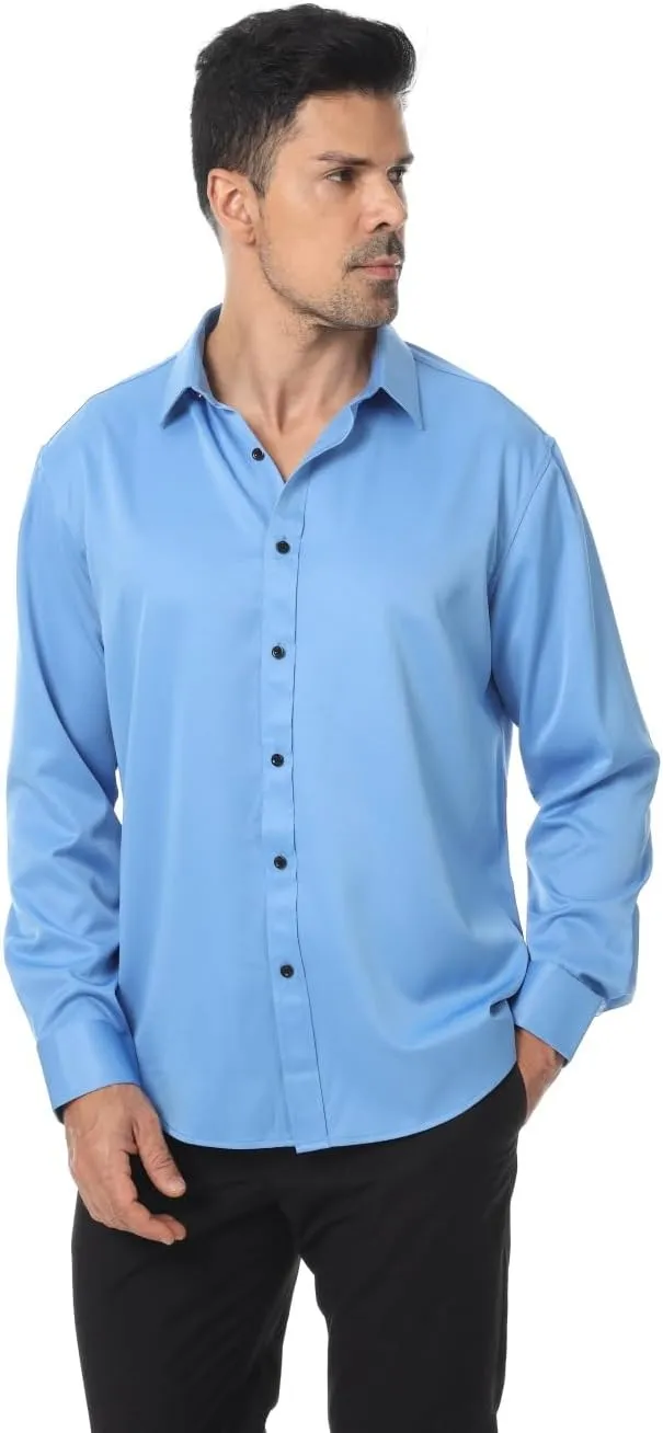 Men's Long Sleeve Dress Shirts Stretch Wrinkle Free Button Down Shirt Business Wedding Formal Shirts Regular Fit