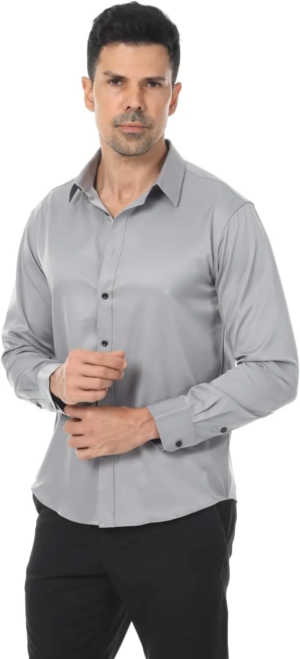 Men's Long Sleeve Dress Shirts Stretch Wrinkle Free Button Down Shirt Business Wedding Formal Shirts Regular Fit