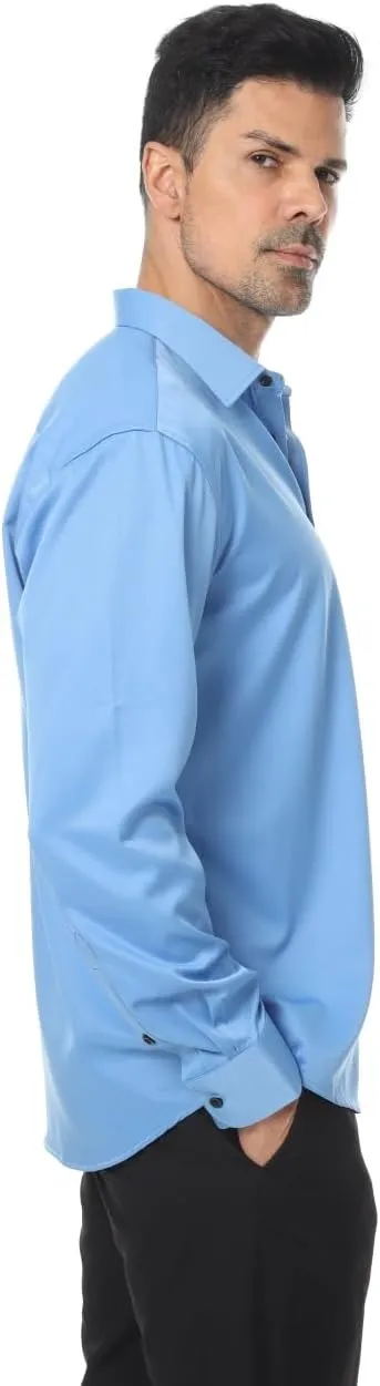 Men's Long Sleeve Dress Shirts Stretch Wrinkle Free Button Down Shirt Business Wedding Formal Shirts Regular Fit