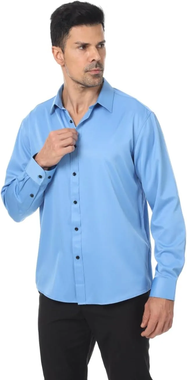 Men's Long Sleeve Dress Shirts Stretch Wrinkle Free Button Down Shirt Business Wedding Formal Shirts Regular Fit