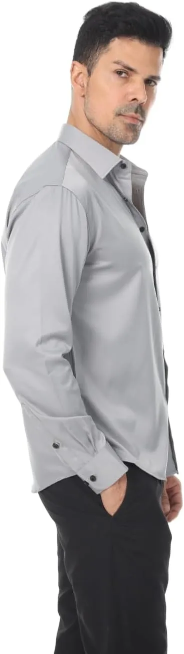 Men's Long Sleeve Dress Shirts Stretch Wrinkle Free Button Down Shirt Business Wedding Formal Shirts Regular Fit