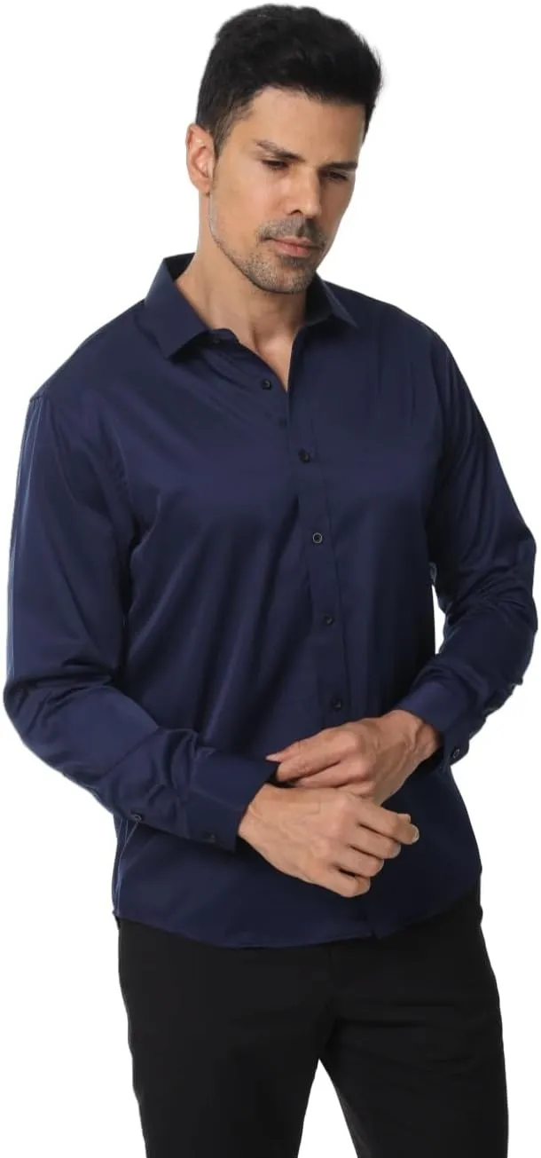 Men's Long Sleeve Dress Shirts Stretch Wrinkle Free Button Down Shirt Business Wedding Formal Shirts Regular Fit