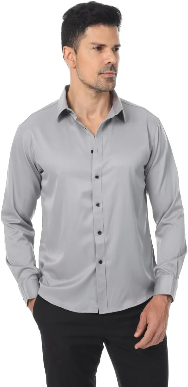 Men's Long Sleeve Dress Shirts Stretch Wrinkle Free Button Down Shirt Business Wedding Formal Shirts Regular Fit