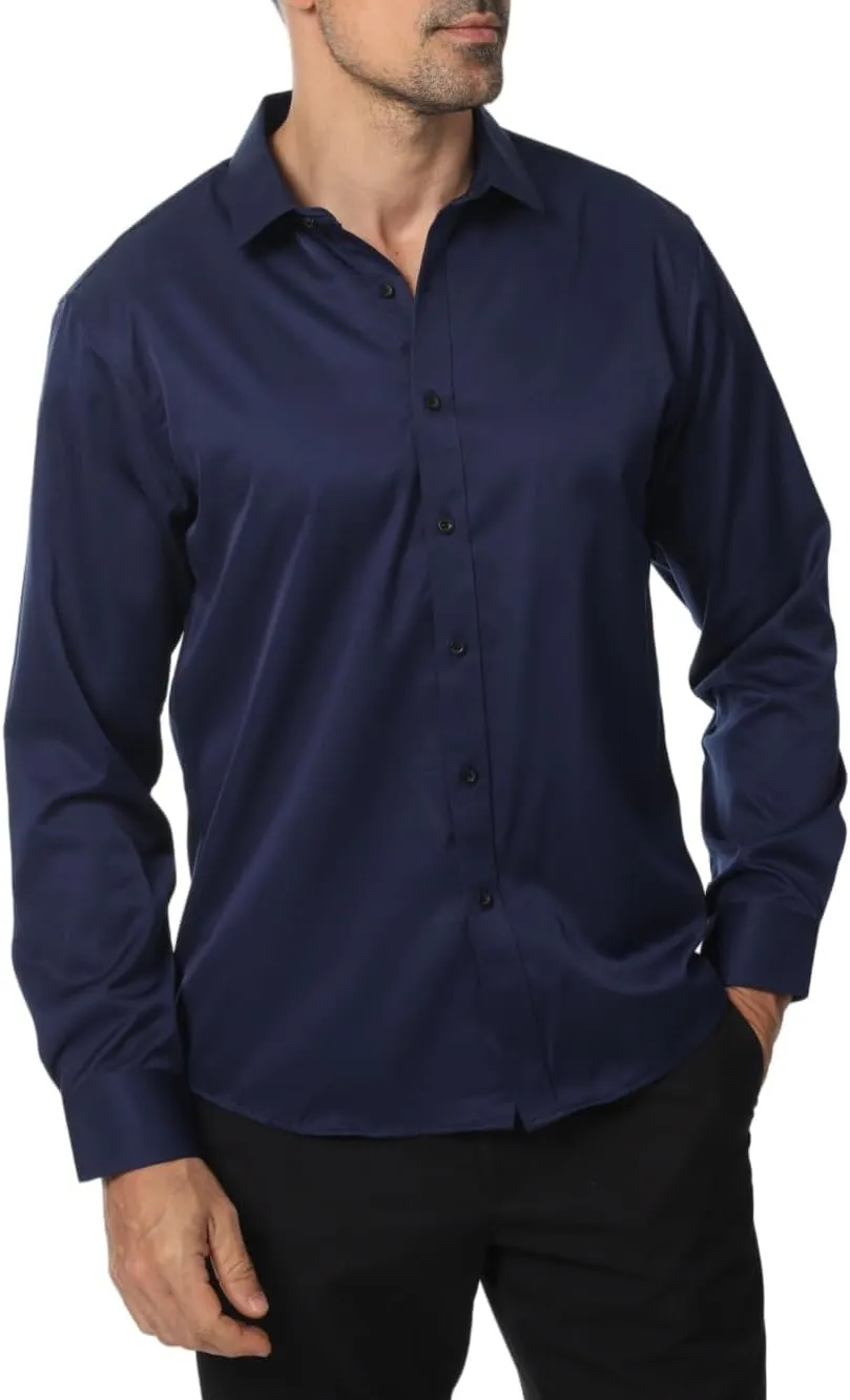 Men's Long Sleeve Dress Shirts Stretch Wrinkle Free Button Down Shirt Business Wedding Formal Shirts Regular Fit